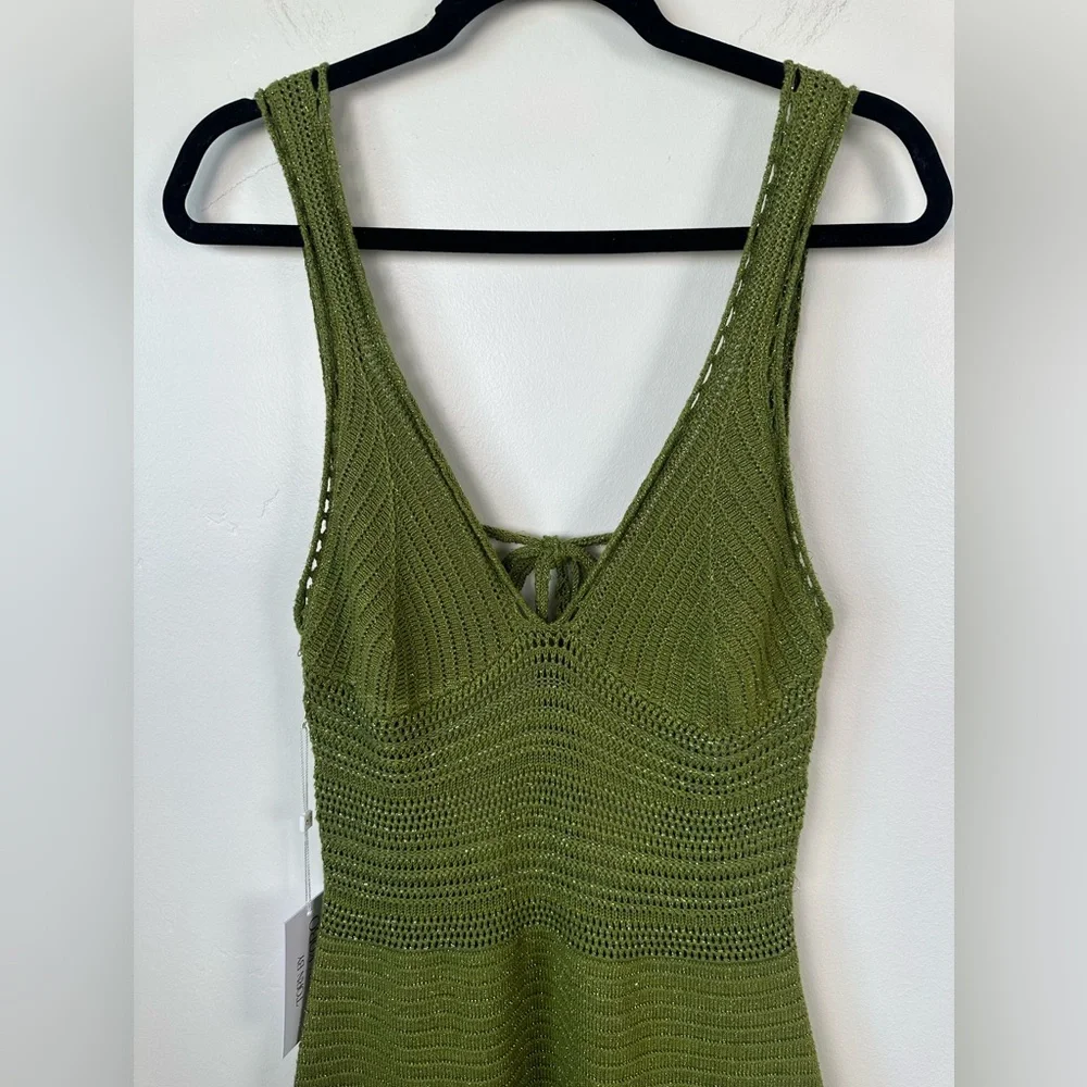 NWT Torn by Ronnie Kobo Madi Metallic Green Crochet Knit Maxi Dress Size Large - Picture 5 of 11